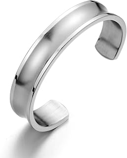 Clásico, Pulsera de Hombre, Brazalete de Acero Inoxidable, Satinado, Diseño Acanalado