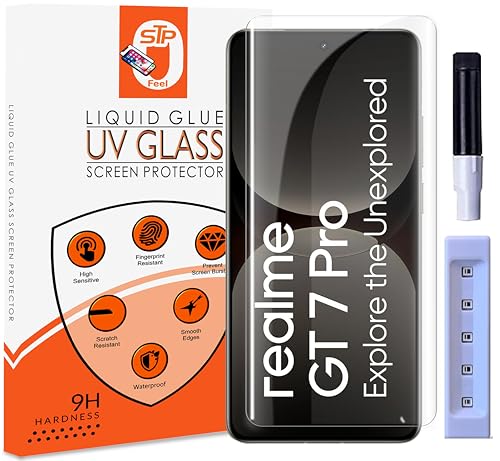 Image of UV Premium HD+ Tempered Glass Screen Protector Guard Compatible For Realme GT 7 Pro 5G (6.78 Inch, Pack of 1) Full Adhesive UV Curved Case Friendly HD Clarity with easy installation kit