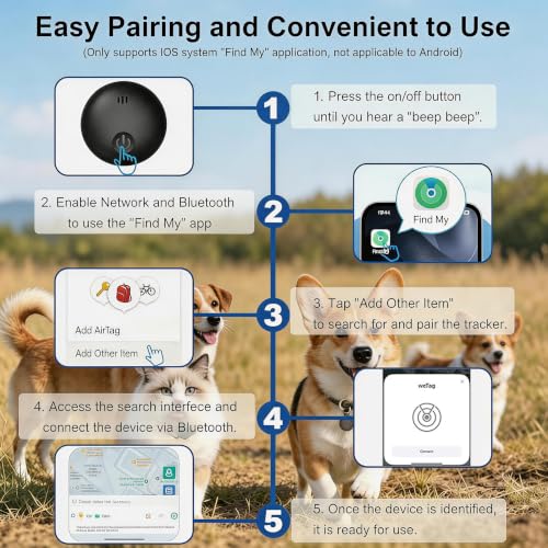GPS Tracker for Dogs, Smart Collar with Real-Time Location - Pet Location Tracker with Holder, No Monthly Fee/No SIM Card, Works with iOS Find My【Apple MFi Certified】 , Ultra-Slim, IP68 Waterproof - Image 3
