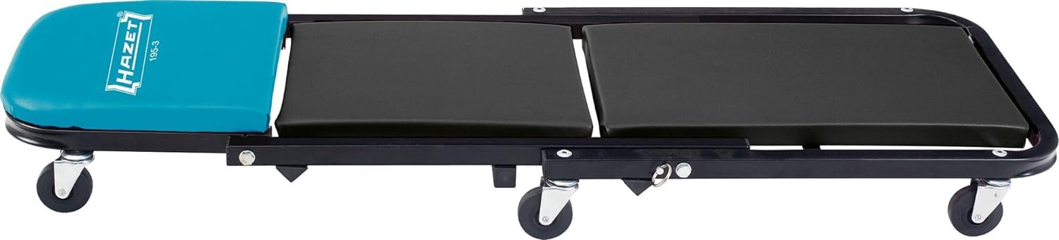 Hazet Banco rodante 195-3, Carro de taller con asiento y función reclinable, 6 ruedas para una capacidad de carga de hasta 150 kg, tapizado para trabajar cómodamente en el automóvil