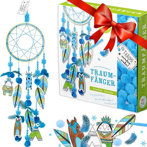 Creanino Traumfänger Bastelset für Kinder | Dream Catcher Kit | Basteln für Jungs | Traumfänger Junge (Blau)