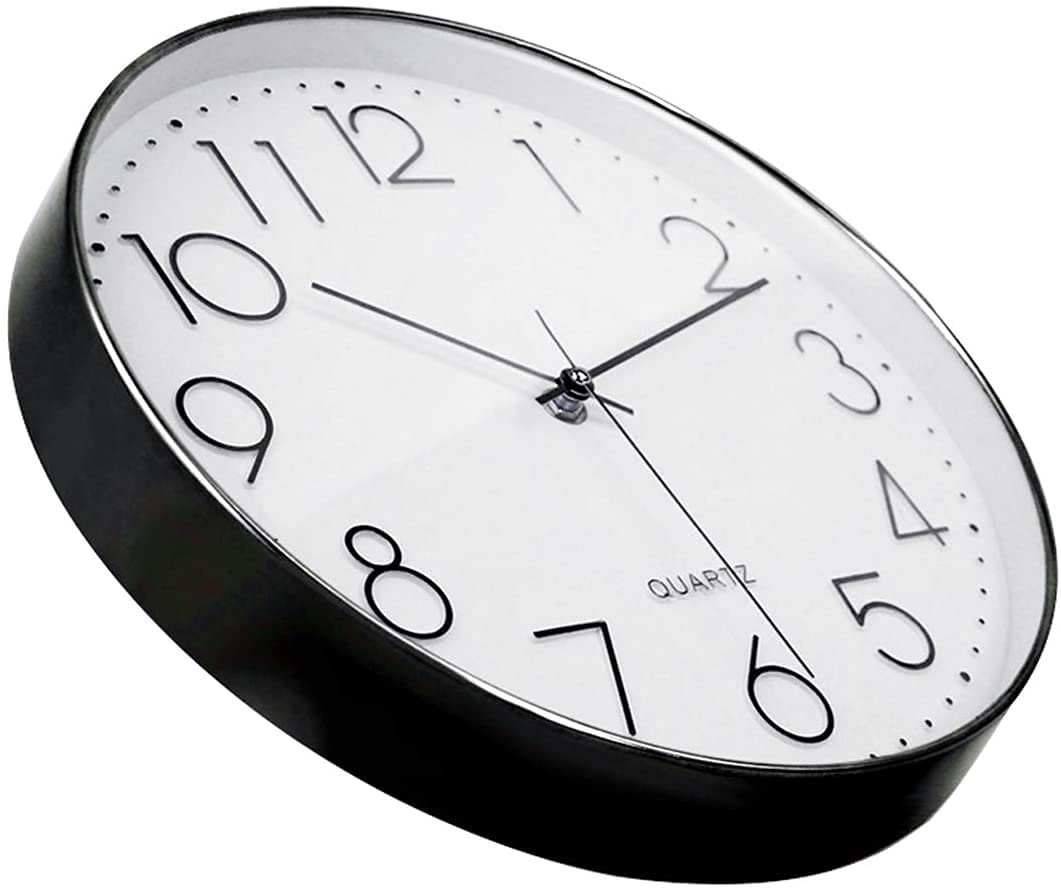 Tebery 30 cm Reloj de Pared sin Tic TAC, Modern, silenciosa, Gran Esfera Negro