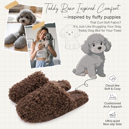 Snug Leaves Women's Scuff Slippers Furry Cute Curly Faux Wool Slip-on Indoor Memory Foam House Shoes Nutty Mocha, 7-8 US by Snug Leaves - Used condition - Image 3