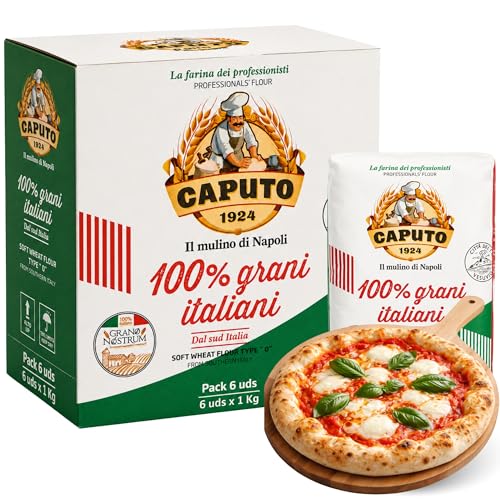Harina Caputo Grano Italiano, Origen Italiana, ideal para masas ligeras con grandes cavidades, gran volumen, Recomendado para la clásica pizza napolitana, Tipo Harina 0, Contiene 6 unidades de 1 Kg