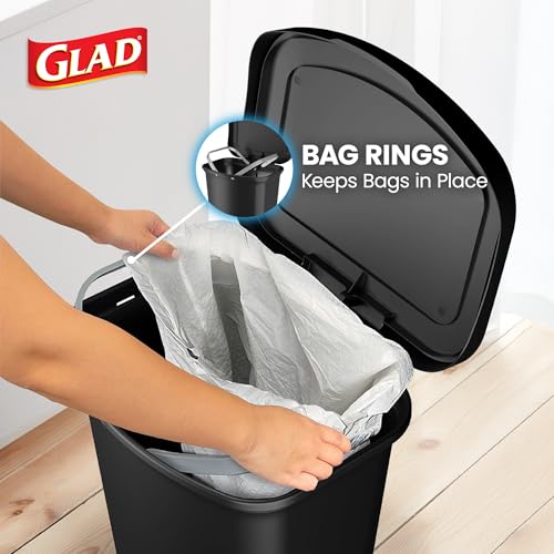 Image of Glad Premium 13 Gallon Trash Can with Clorox Odor Protection | Plastic Kitchen Waste Bin | Hands Free with Stainless Steel Foot Pedal and Garbage Bag Rings, Black