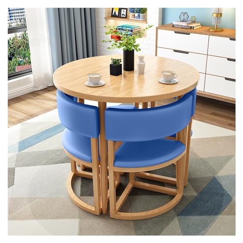 Moderno juego de mesa de comedor y silla redonda de 80 cm para espacios pequeños, color azul, ideal para oficina, apartamento, estudio, balcón, cocina, cafetería y sala de conferencias. Muebles