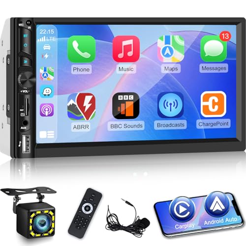 NHOPEEW Autoradio 7 Pouces 2 DIN avec CarPlay et Android Auto sans Fil - Autoradio Carplay Compatible avec Youtube en Ligne Commandes au Volant FM USB/SD/AUX +...