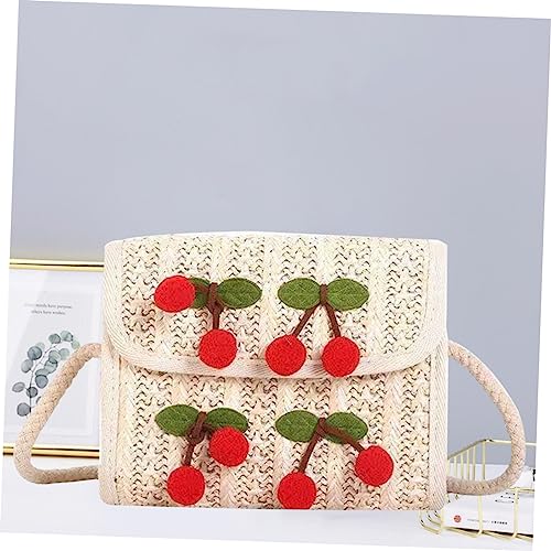 Straw Bag for Women - Cherry Shoulder Bag, Cute Straw Purse, Woven Crossbody Cluth, Stylish Beach Handbags, Travel Sling Wallet, Summer Daily Decoartion 20 x 16 x 8cm3