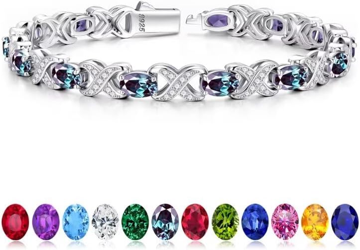 Iefil Oval Birthstone Bracelets for Women, July Birthstone Bracelet Ruby Red Tennis Bracelets Unique X O Design Eternal Anniversary Birthday Gifts Sterling Silver Jewelry Gifts 6.5"