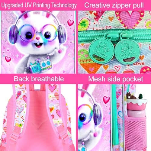 Image of AGSDON 3PCS Backpack for Girls, 16 inch Little Kids Rabbit Preschool Bookbag, Elementary Backpacks and Lunch Box - Purple