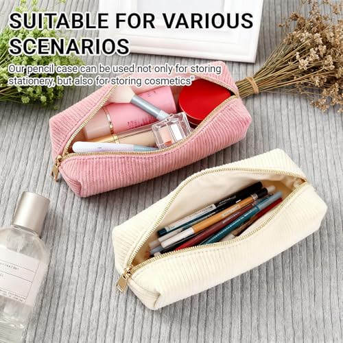 KIRVOS 2pcs Trousse à Crayons en Velours Côtelé,Trousse en Velours Côtelé avec Fermeture Éclair,pour Crayons et Maquillage,pour l'École, Université et Bureau (Beige et Rose) – vue 4
