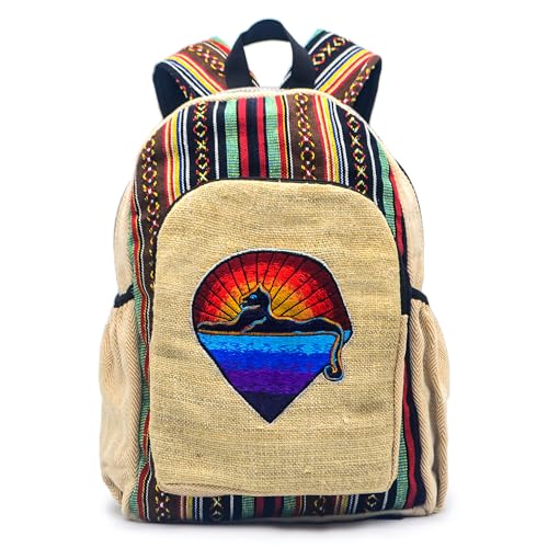 Anitya Hemp Backpack, 16x11 inches, Striped Pattern with Decorative Patches, Multiple Compartments, Unisex (GHB-009)