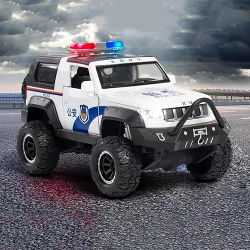 Image of 1:32 Scale Jeep Police Metal Pullback Diecast Car for Kids with Openable Doors, Sound, Light Effects Toy for Car Enthusiasts (Red)