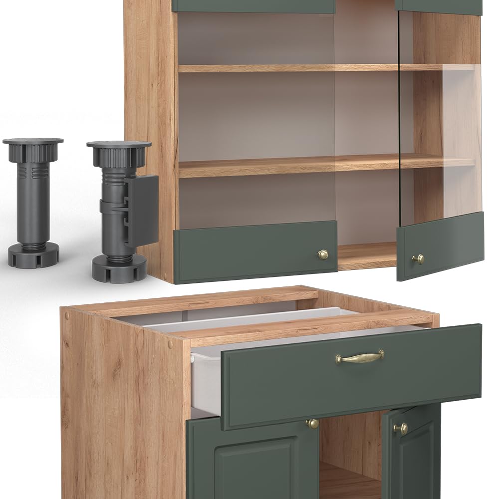 Vicco Cucina completa Fame-Line, Quercia verde-oro Country/oro Power, 140 cm, PL Rovere, per la libera combinazione con moduli cucina aggiuntivi