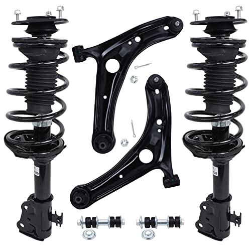 Image of Detroit Axle - 6pc Front End Control Arms Kit for Toyota Echo 00-05, 2 Lower Control Arms & Ball Joint 2 Struts w /Coil Spring 2 Sway Bars 2000 2001 2002 2003 2004 2005 Replacement Suspension