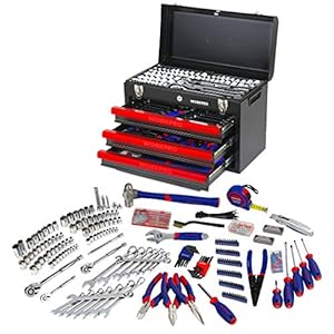 WORKPRO 408-delige mechanica gereedschapsset, CR-V hoogwaardige Home Tool Kit, 3-lade zware metalen doos
