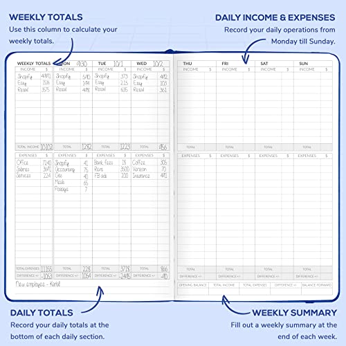 Skyline Income & Expense Tracker – Accounting Ledger Book With 1 Pocket For Receipts – Bookkeping Notebook For Business Account Records – Small Business Supplies – A5 Size, Hardcover (Mystic Blue) #TOP4