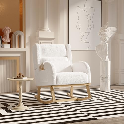 BRILVERDE mecedora, silla de piel de cordero blanca para lactancia y relax con adhesivo antideslizante, para salón y balcón (Blanco B)