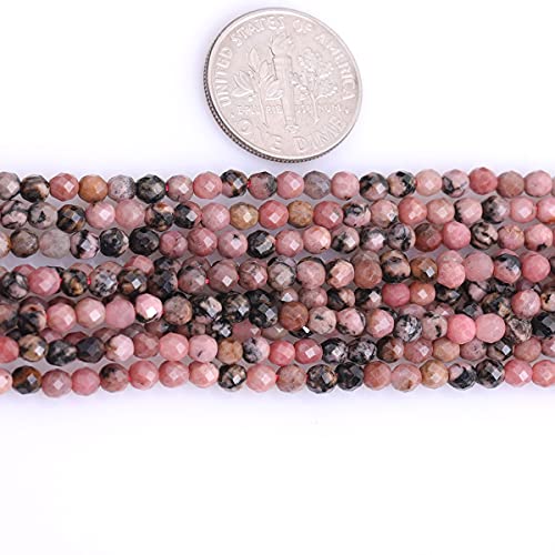 Gem-Inside 3 mm schwarzer Rhodolith, natürlicher Edelstein, facettiert, rund, Halbedelstein, lose Rocailles, für Schmuckherstellung, 38,1 cm Strang