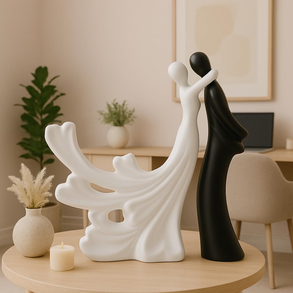 LADROX® Passionate Lover Hugging Couple Figure | Beautiful Home Decor - (Set of 2, White Black),Brass, Love 3