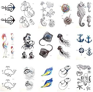 12 sheets temporary tattoo sea animal octopus shells tattoo waterproof