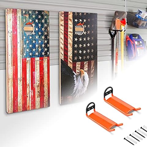 AHOWPD Cornhole Boards Hanger, 2 PCS Hooks Hanging Cornhole Boards, Cornhole Accessories Wall Mount, Cornhole Board Games Holder Storage Cover