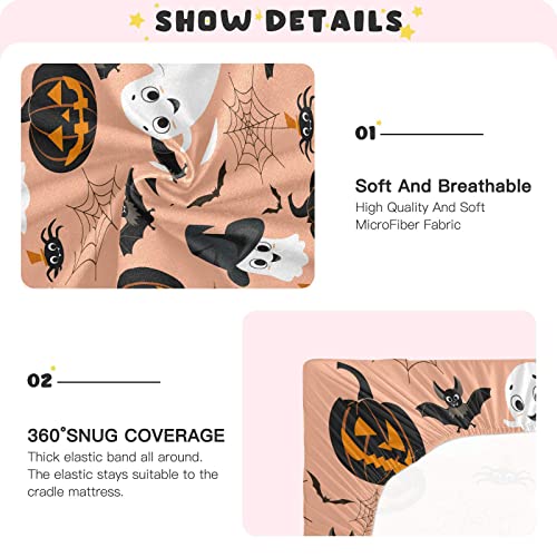 Image of Halloween Ghost Crib Sheets Soft Breathable Fitted Baby Crib Sheets Mattress Cover for Girl Boys, 52 inch x 28 inch x 9 inch