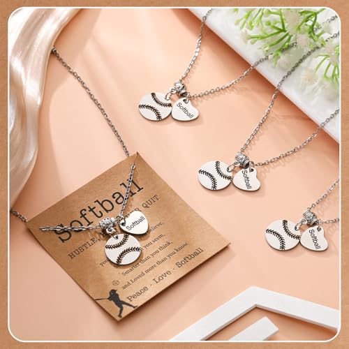 12 Sets Softball Necklace Team Gifts for Women, Softball Pendant Jewelry Sport Necklace with Inspirational Card and OPP Bags for Softball Team Gifts Stuffs Softball Party Favors4