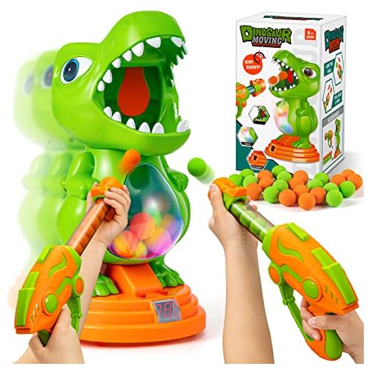 BainGesk Dinosaur Shooting Toy for Kids, Movable Scoring Shooting Target Game with 2 Air Guns and 24 Foam Balls, ldeal Gifts for Age 5, 6, 7, 8 Year Old Boys