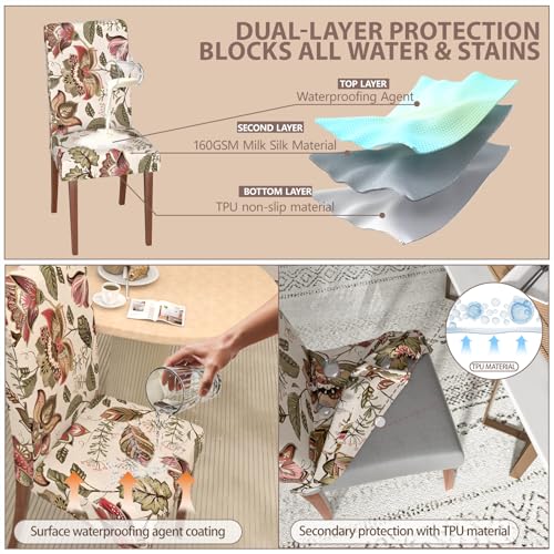 Stretch Waterproof Dining Room Chair Covers, Set of 6 Spandex Kitchen Chair Slipcovers, High Elastic Removable Washable Parson Chair Protector for Hotel, Banquet, Ceremony - Image 3