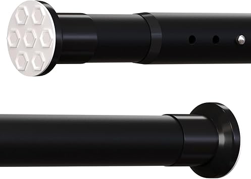 Oxdigi Tension Shower Doorway Curtain Rod/Adjustable 122.1-141.7 inches No Drilling Window Curtain Rod for Bethroom, Indoor Decor/Matt Black