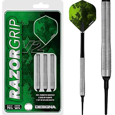 DESIGNA DARTS Razor Grip V2 | 90% Tungsten Barrel Soft Tip Dart Set with Shafts and Flights, M1, Natural, 22g (D9818) Cover