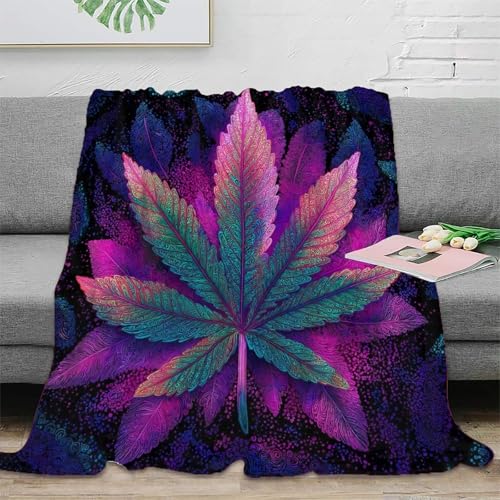 HWEICOIN Hoja de Cannabis Colcha 3D Manta Premium Cálida Acogedora Mantas Mullidas para Mujeres Adolescentes Niños Sofá Cama Regalo 50x60inch(127x152cm)