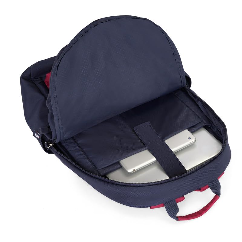 Image of Tommy Hilfiger Bradenton Unisex Casual Backpack - Navy+Burgundy | 23 Capacity | Polyester | Padded & Adjustable | No. Of Compartment: 2 | Zipper Closure