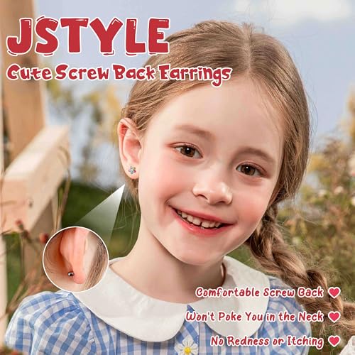 Jstyle Hypoallergenic Earrings for Girls Women Surgical Stainless Steel Stud Earrings for Sensitive Ears Flat Screw Back Earrings Set Cute Girls Kids Earrings Toddler Earrings Jewelry for Teen Girls3