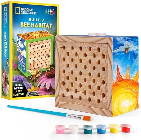 National Geographic Build a Bee Habitat Craft Kit for Kids – Paint & Build a House for Mason Bees, Outdoor Arts & Crafts, Nature Learning Activity, DIY Pollinator Garden Craft, Solitary Bee Hotel