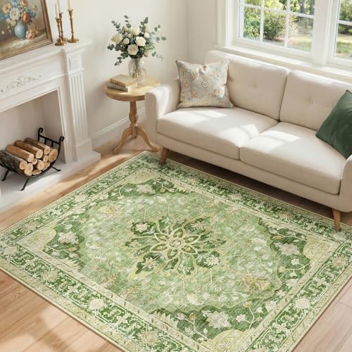 RELEANY Area Rugs 4'x6' Washable Non-Slip, Floral Vintage Distress Print