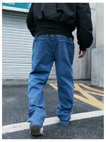 OYOANGLE Men's Drawstring Elastic Waist Wide Leg Cargo Jeans Baggy Casual Denim Pants with Pockets2
