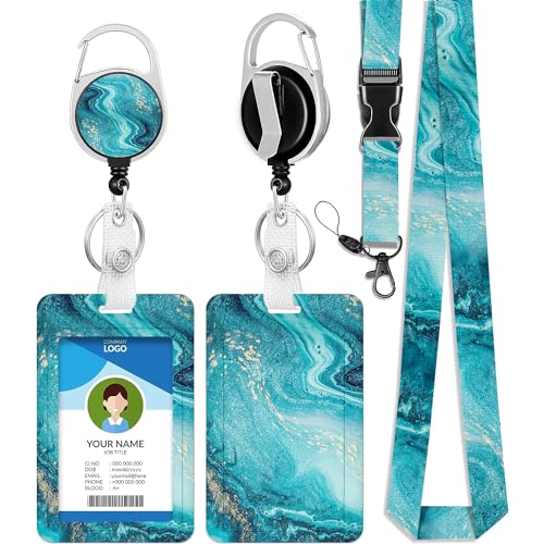 bolimoss Marmor-Lanyards mit Kartenhalter, Kunststoff-Ausweishalter mit Umhängeband, einziehbarer Aâ€¦ – Miniatur