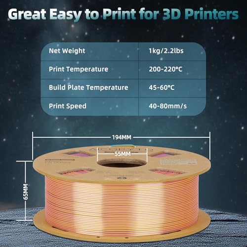 Image of Silk Tricolor PLA Filament 1.75mm, 3D Printer 3-in-1 Multi Color PLA Filament, Dimensional Accuracy + /-0.02mm 1KG Spool (2.2 lbs), Shiny Silk Texture, Triple Color Silk PLA Filament (Blue Pink Yellow)