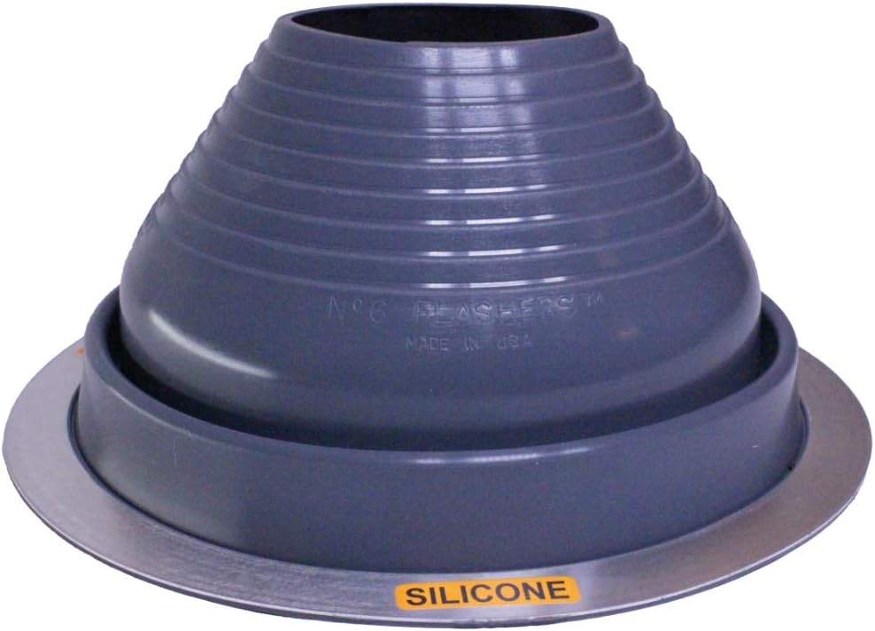 Flashers #6 Silicone Grey High Temp Round Flexible Roof Jack Pipe Boot Metal Roofing Pipe Flashing (Pipe OD 5" to 9") - 100% Made in The USA