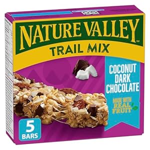 NATURE VALLEY Coconut Dark Chocolate Granola Bars, No Artificial Colours, No Artificial Flavours, Made with Whole Grains, Made with Real Fruit, Rich Dark Chocolate, Pack of 5 Granola Bars