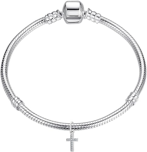 Miniatura 5 de Dije de cruz con circonita blanca 925 de plata de ley cristiana colgante mantener la fe encantos para pulsera Pandora, Plata esterlina, Circonita