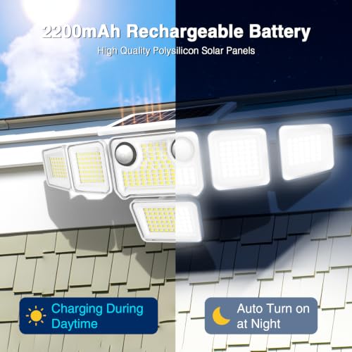 SZPOWER 6000LM Solar Lights Outdoor, 6 Heads Solar Flood Lights with 2 Motion Sensors & Remote Control, IP65 Waterproof, LED Security Lights for Yard, Patio, House, 2 Pack - image 6