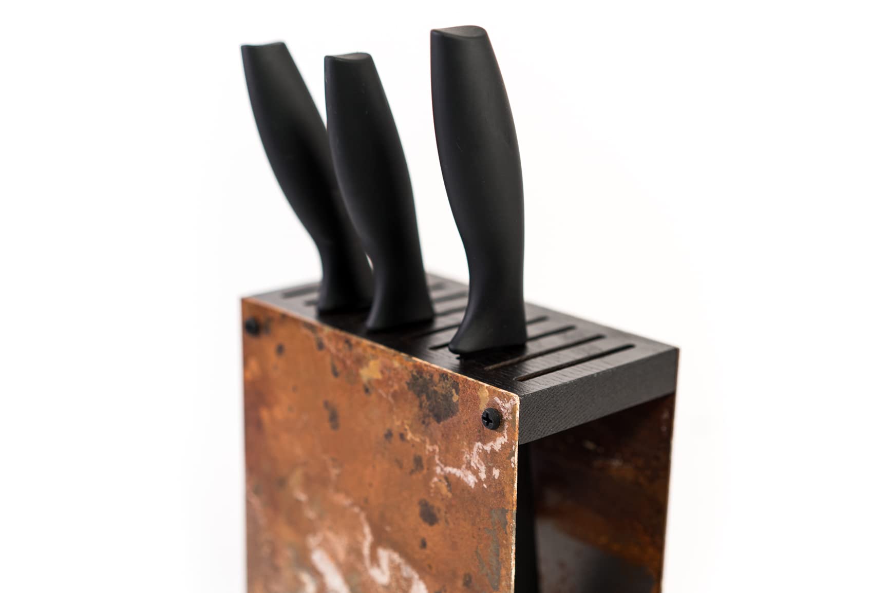 Messerblock ohne Messer, Messerhalter, leerer Messerblock, Küchenmesserständer, Stahlblock, universell für 10 Messer (Black/Rustic steel)