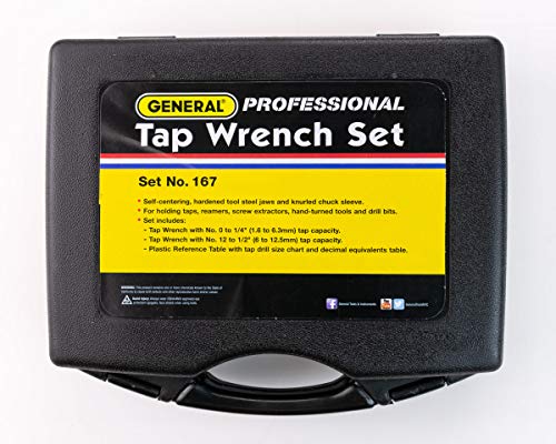 Image of General Tools Professional Standard Tap Wrenches #167 - Threading Tools with Reference Table for 0 to 1 /2-Inch Taps - Set of 2