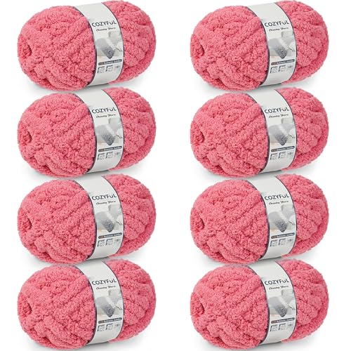 Cozyful Chunky Yarn for Hand Knitting - #10 Chunky Chenille Yarn Jumbo Big Thick Chunky Yarns for Crocheting Super Bulky Chunky Knit Blanket Yarns 8 Skein (22 yds 8 oz Each Skein) Terracotta Rose