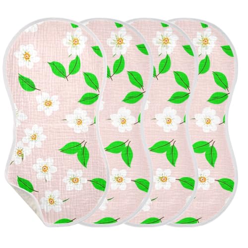 2 Pack Baby Burp Cloths, Soft Absorbent Burping Cloths for Babies, Cotton Milk Spit Up Rags, Large Size for Newborns, Baby Boys and Girls (White Floral Pattern)3