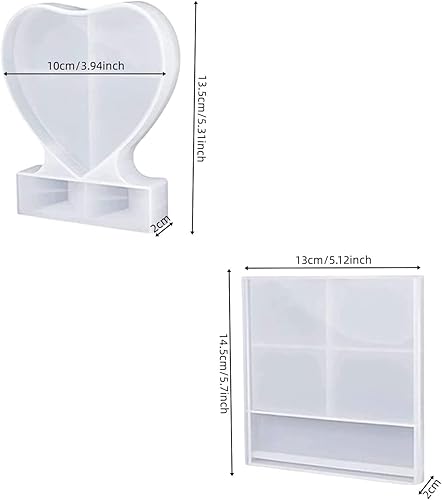 Miniatura 2 de Paquete de 2 moldes de resina para marcos de fotos, moldes de silicona epoxi rectangulares y en forma de corazón para decoración del hogar,