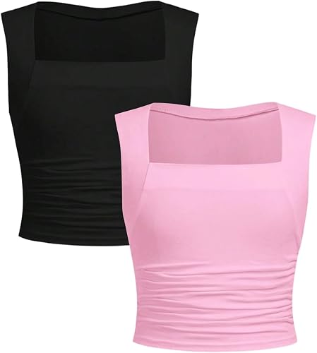 SOLY HUX Girl's Tank Tops Cute Ruched Crop Top Shirts Camisole 2 Piece Trendy Su